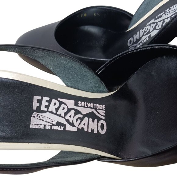 Salvatore Ferragamo Leather Slingback Heels With Contrast Sole Blk/Wht Size 6,5 - Picture 9 of 13